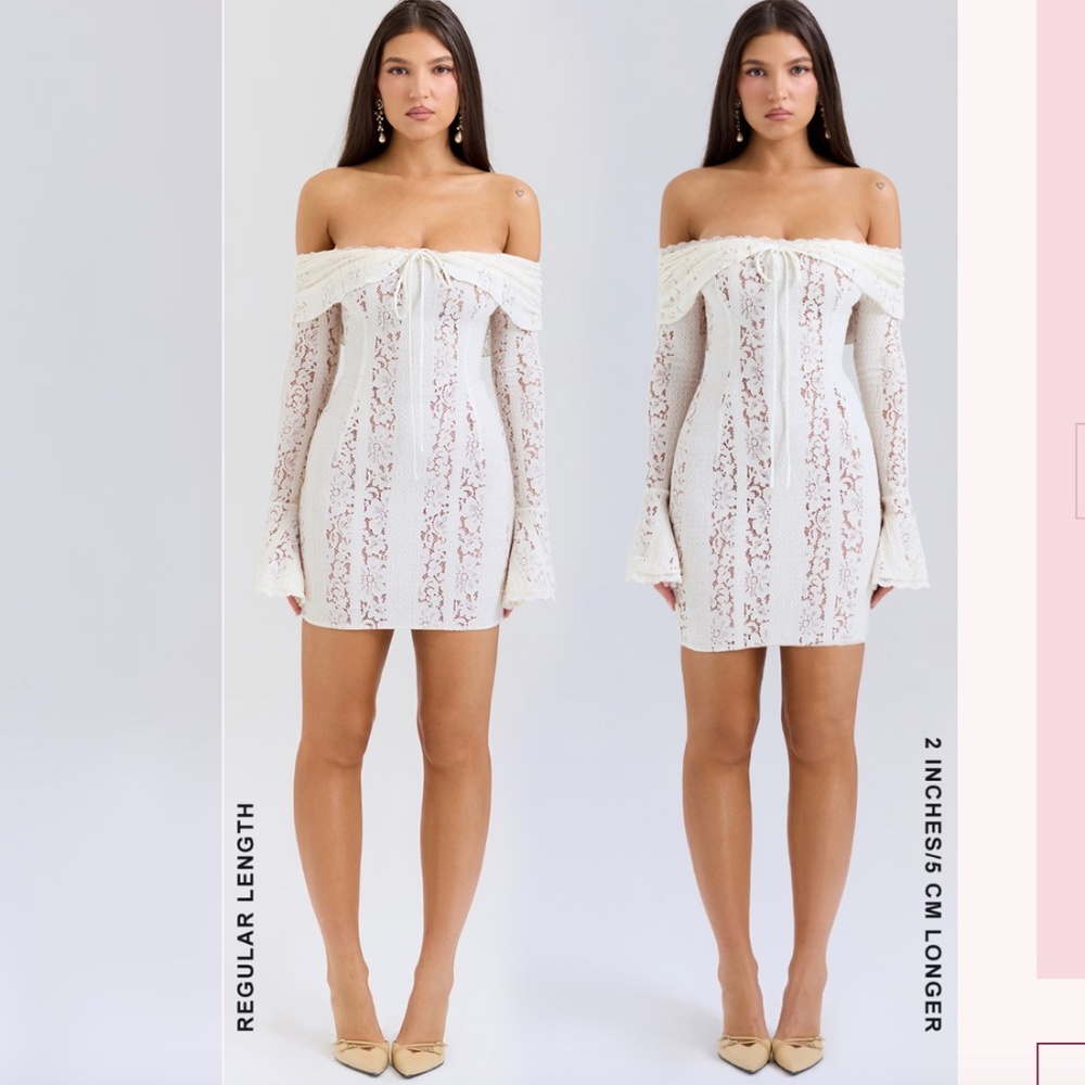 House of CB Sadie Vintage Cream Floral Lace Off Shoulder Mini Dress NWOT‎ size L - Picture 7 of 16